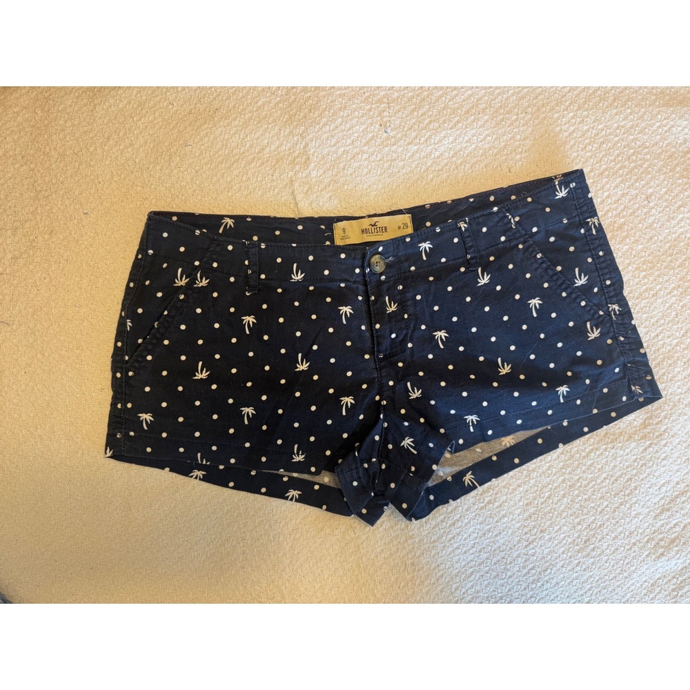 Hollister Navy Blue Polka Dot Palm Tree Print Chino Shorts Size 9 W29 Low Rise